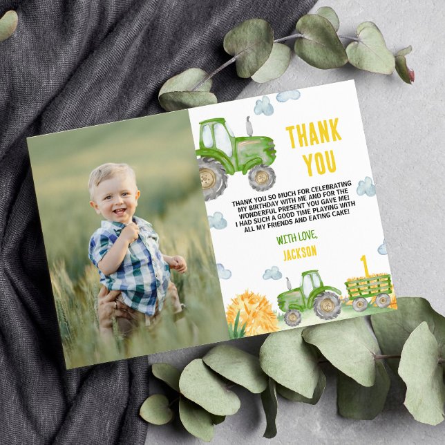 Tarjeta De Agradecimiento Green Tractor Farm Birday Photo You Card (Subido por el creador)