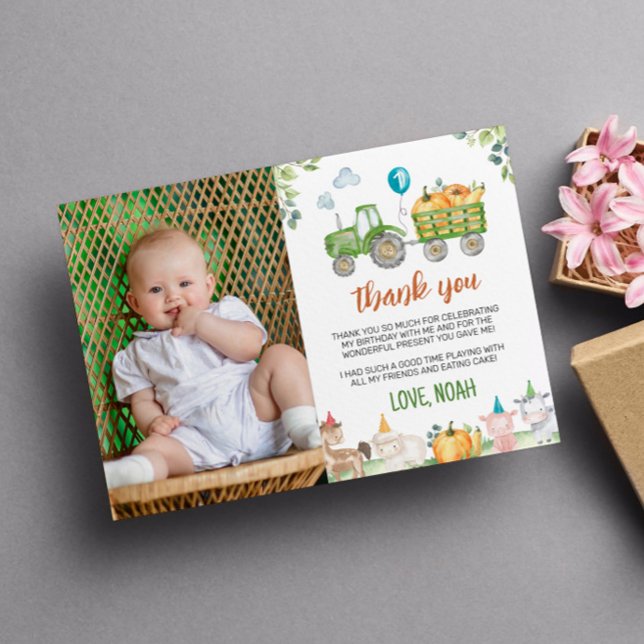 Tarjeta De Agradecimiento Green Tractor Farm Birday Photo You Card (Subido por el creador)