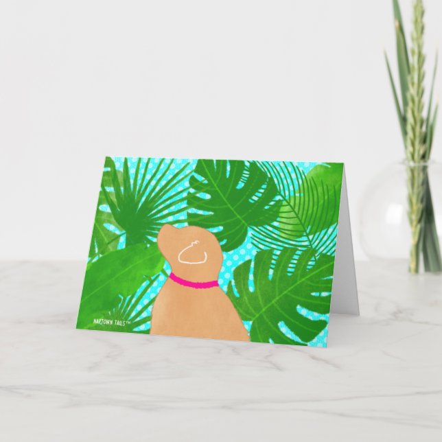 Tarjeta De Agradecimiento Green Tropical Island Yellow Dog Gracias Cartas (Anverso)