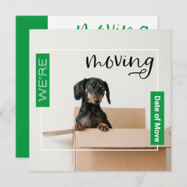 Tarjeta De Agradecimiento Green We're Moving Dachshund Dog in Box Card
