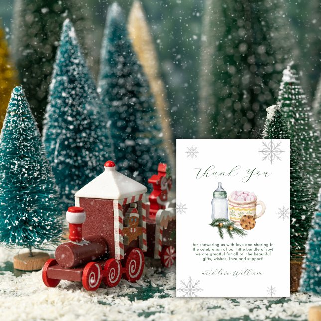 Tarjeta De Agradecimiento Green Winter Snowflake S'more Cookie Baby Shower  (Green Winter Snowflake S'more Cookie Baby Shower Thank You Card)