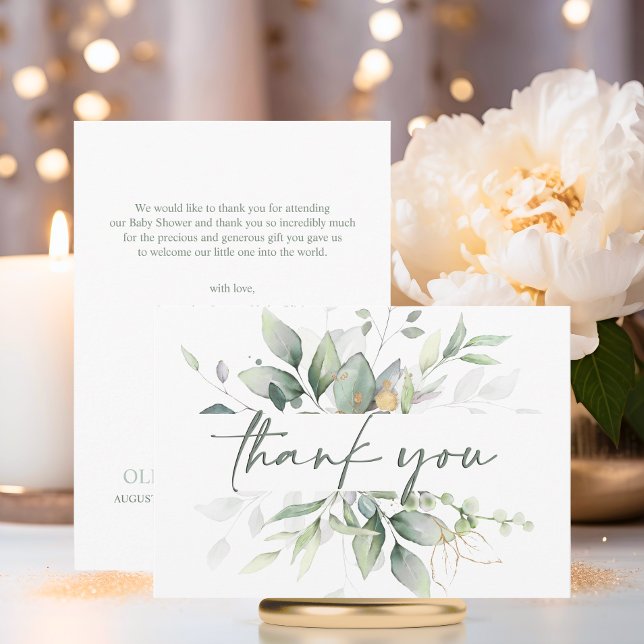 Tarjeta De Agradecimiento Green Wreath Watercolor BABY SHOWER GRACIAS (Green Wreath Watercolor BABY SHOWER THANK YOU)
