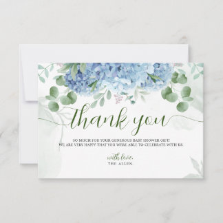 Tarjeta De Agradecimiento Greeneration Blue hidrangea Gracias Baby Shower