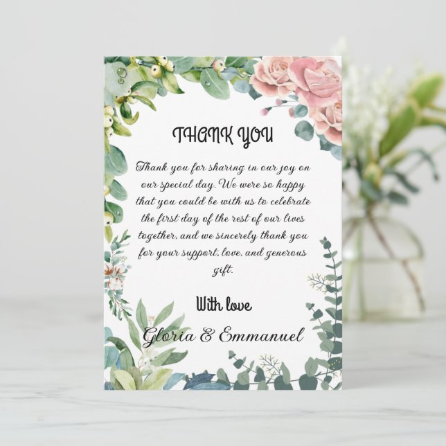 Tarjeta De Agradecimiento Greeneration Eucalyptus Leave Floral Boda (Anverso de pie)