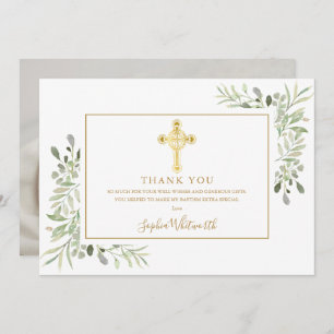 Tarjeta De Agradecimiento Greeneration Gold Cross Baptism Christening Photo