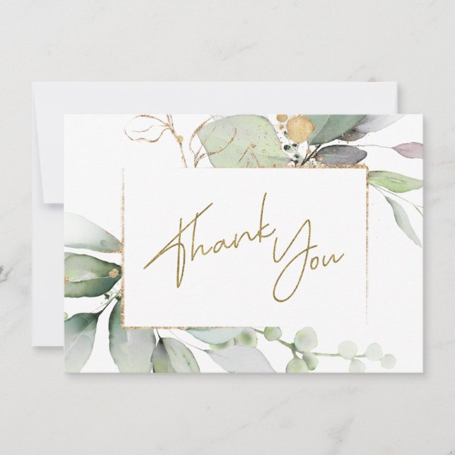 Tarjeta De Agradecimiento Greenereneration Gold Foliage Eucalyptus Gracias N (Anverso)
