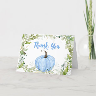 Tarjeta De Agradecimiento Greenery Blue Pumpkin Baby Shower