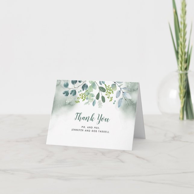 Tarjeta De Agradecimiento Greenery Boda Gracias (Anverso)