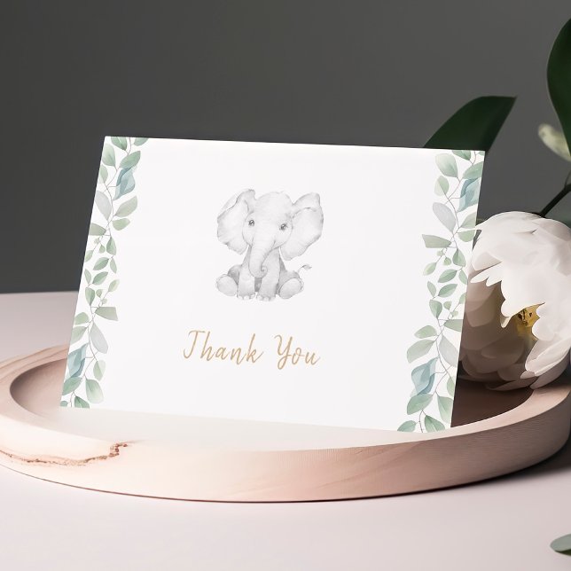 Tarjeta De Agradecimiento Greenery Eucalyptus Cute Elephant Baby Shower (Subido por el creador)