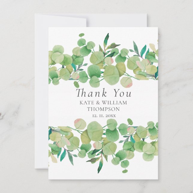 Tarjeta De Agradecimiento Greenery Eucalyptus Garland Boda (Anverso)