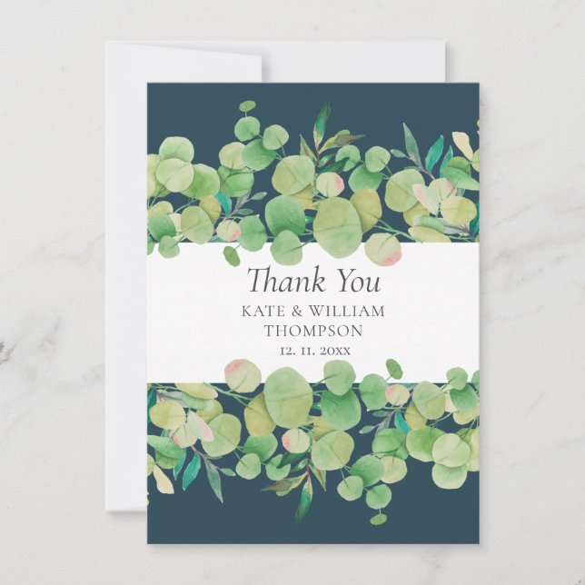 Tarjeta De Agradecimiento Greenery Eucalyptus Garland Boda Gracias (Anverso)