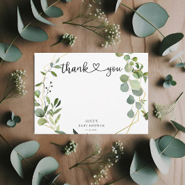 Tarjeta De Agradecimiento Greenery Eucalyptus Heart Script Baby Shower