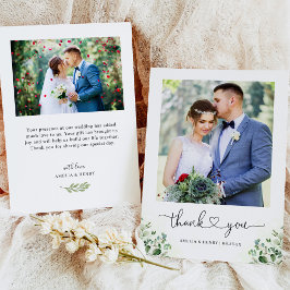 Tarjeta De Agradecimiento Greenery Eucalyptus Heart Script Boda Foto