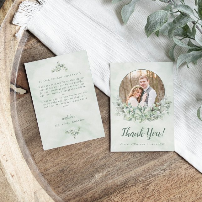 Tarjeta De Agradecimiento Greenery Eucalyptus Wreath Photo Boda Gracias (Subido por el creador)