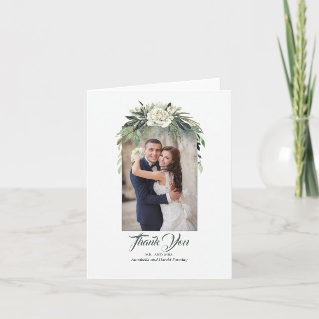 Tarjeta De Agradecimiento Greenery Garland y Peony Boda Gracias foto (Anverso)