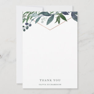Tarjeta De Agradecimiento Greenery Geo Oro Rosa