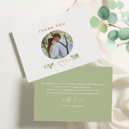 Tarjeta De Agradecimiento Greenery Gold Heart Wedding