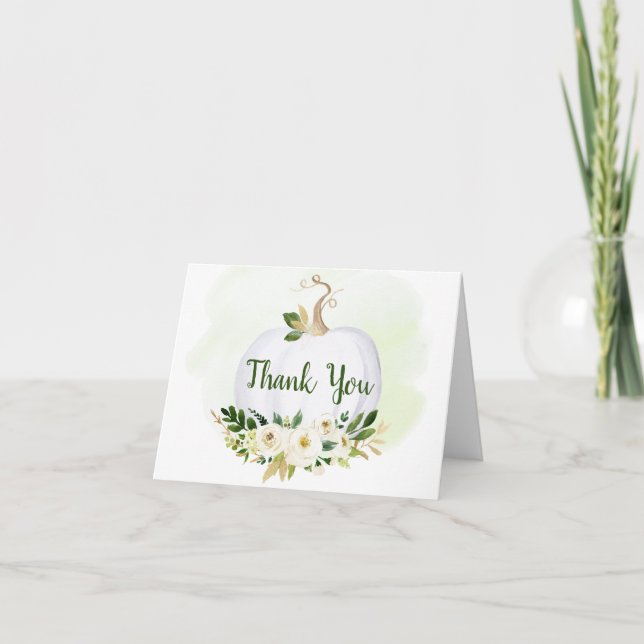 Tarjeta De Agradecimiento Greenery Gold Little Pumpkin Baby Shower (Anverso)