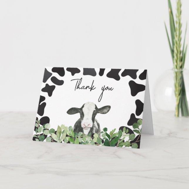Tarjeta De Agradecimiento Greenery Holy Cow Baby Shower (Anverso)