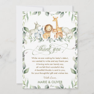 Tarjeta De Agradecimiento Greenery Jungle Animals Baby Shower Cumpleaños