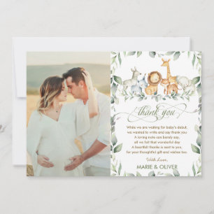 Tarjeta De Agradecimiento Greenery Jungle Animals foto de cumpleaños de Baby