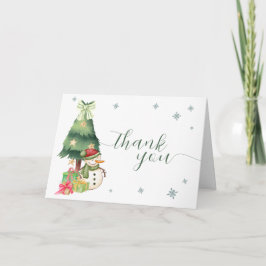 Tarjeta De Agradecimiento Greenery Modern Winter Snowman Baby Shower