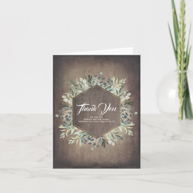 Tarjeta De Agradecimiento Greenery Rustic Country Wedding Gracias (Anverso)