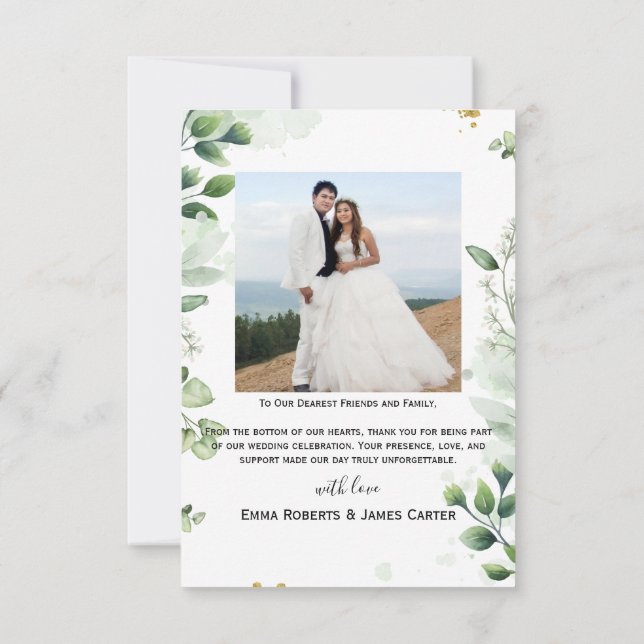 Tarjeta De Agradecimiento Greenery Simple Script Wedding Thank You Card (Reverso)