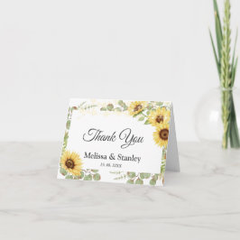 Tarjeta De Agradecimiento Greenery Sunflower Eucalyptus String Boda de luz