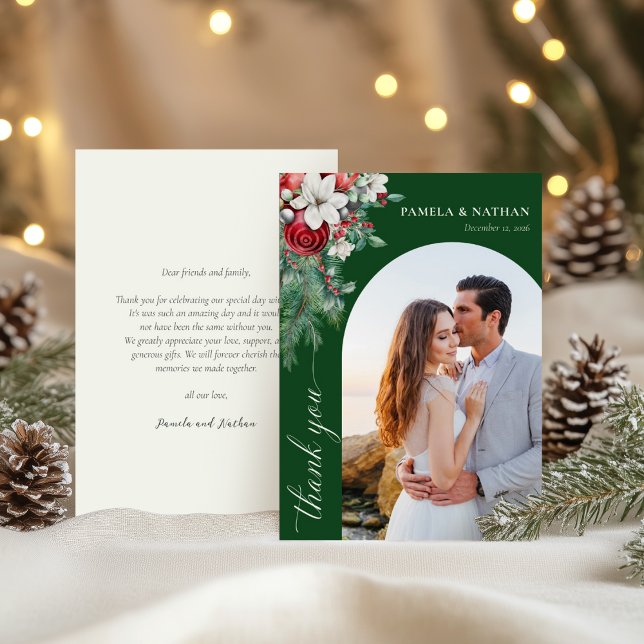 Tarjeta De Agradecimiento Greenery Winter Pine Watercolor Boda Foto (Subido por el creador)