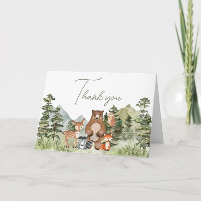 Tarjeta De Agradecimiento Greenery Woodland Animals Baby Shower (Anverso)