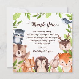Tarjeta De Agradecimiento Greenery Woodland Animals Baby Shower Unisex