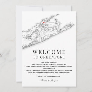 Tarjeta De Agradecimiento Greenport NY Map Boda Bienvenida Blanco Negro
