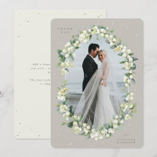 Tarjeta De Agradecimiento Greige/Cream Snowberry+Eucalyptus Boda Foto