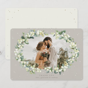 Tarjeta De Agradecimiento Greige/Crema Snowberry+Eucalipto Foto de Boda