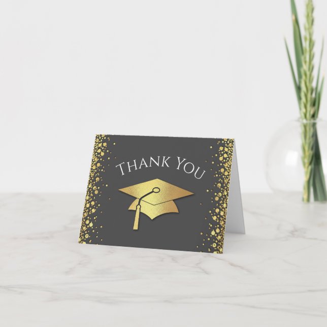 Tarjeta De Agradecimiento Grey and Gold Graduation (Anverso)