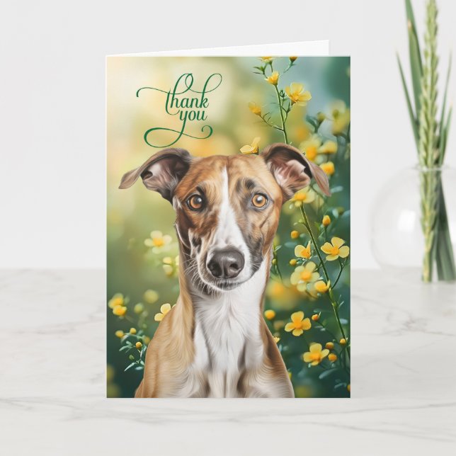 Tarjeta De Agradecimiento Greyhound Dog with Tiny Yellow Flowers (Anverso)