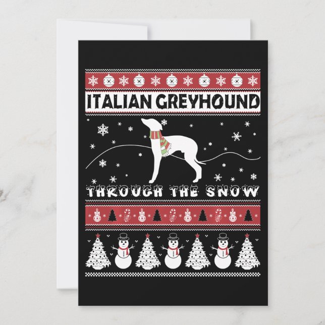 Tarjeta De Agradecimiento Greyhound italiano a través de Navidades de la nie (Anverso)