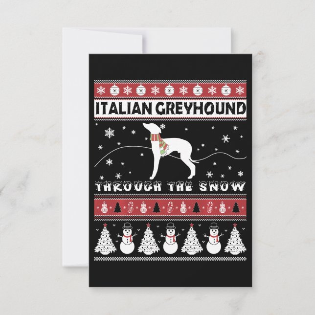 Tarjeta De Agradecimiento Greyhound italiano a través de Navidades de la nie (Anverso)