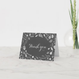 Tarjeta De Agradecimiento Gris carbón y floral plateado de boda Agradecimien