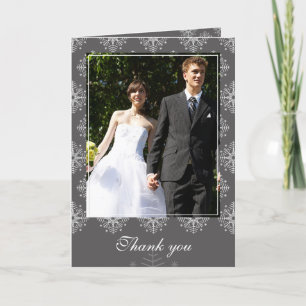 Tarjeta De Agradecimiento Gris + copos de nieve blanco boda de invierno grac