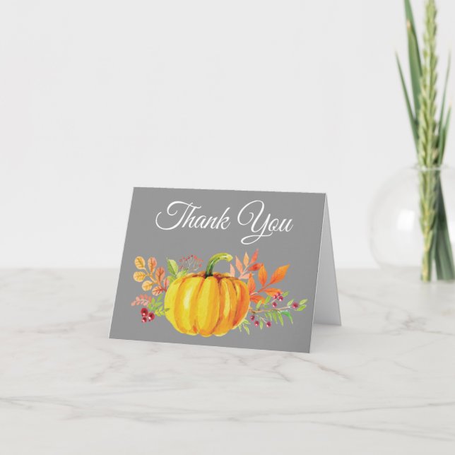 Tarjeta de agradecimiento gris de calabaza de otoñ (Anverso)