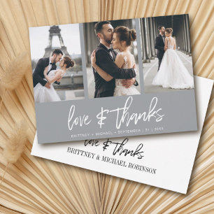 Tarjeta De Agradecimiento Gris de Collage de fotos con letras de mano modern