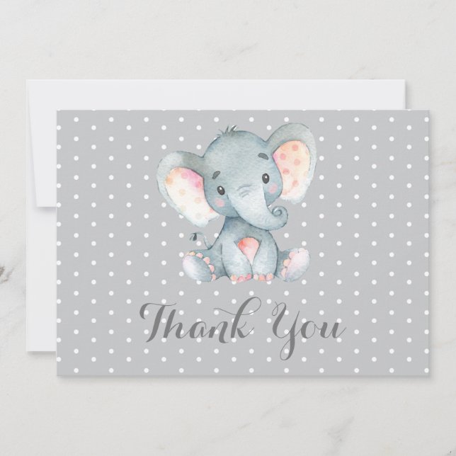 Tarjeta De Agradecimiento Gris del bebé elefante lindo (Anverso)
