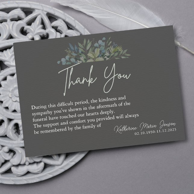 Tarjeta De Agradecimiento Gris Sencillo Guión Verde Sinfonía Funeral (Subido por el creador)