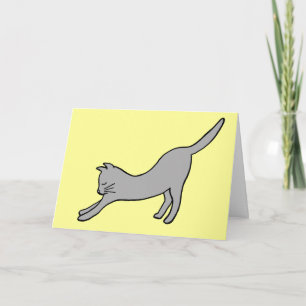 Tarjeta De Agradecimiento Gris Stretching Cat en amarillo Gracias