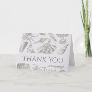 Tarjeta De Agradecimiento Gris suave de salvia con caparazón de concha dibuj