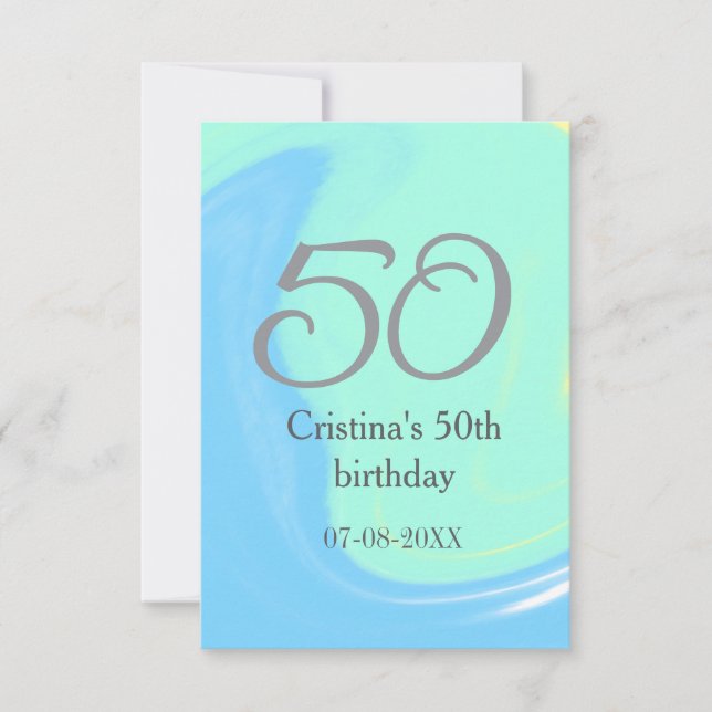 Tarjeta De Agradecimiento Gris verde azul 50 cumpleaños añadir fecha retro (Anverso)