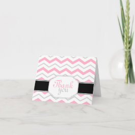 Tarjeta De Agradecimiento Gris y Rosa Chevron Trendy Gracias Cartas
