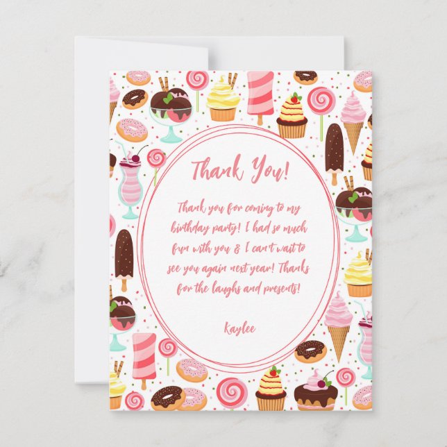 Tarjeta De Agradecimiento Grito para los Chicas de helado dulce cumpleaños (Anverso)
